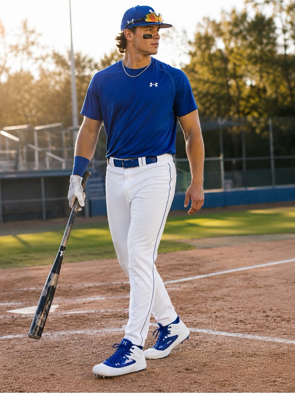 Under Armour Men’s 7 BSBL Mid Baseball Cleats Blue White Molded EUC